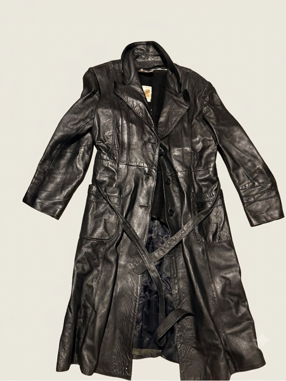 Vintage Shaina’s Genuine Leather Belted Trench Coat Made in Canada Size 17/18